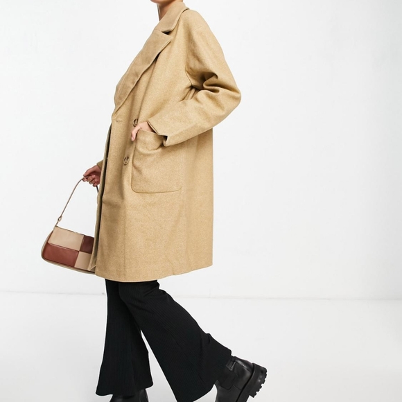 Vila double breasted herringbone coat in beige - Picture 5 of 5